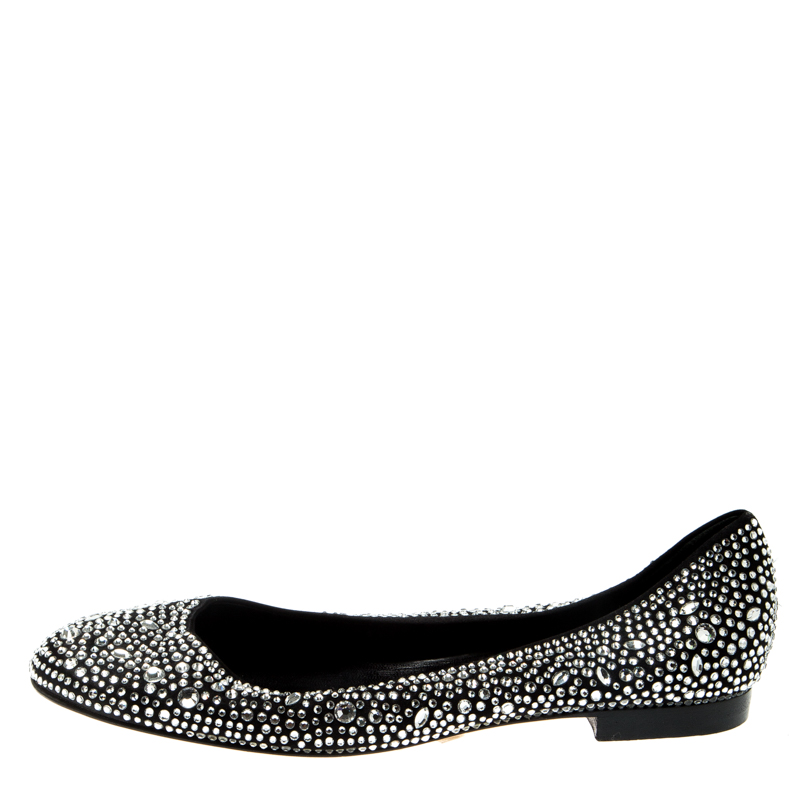 

Gina Black Crystal Embellished Satin Ballet Flats Size