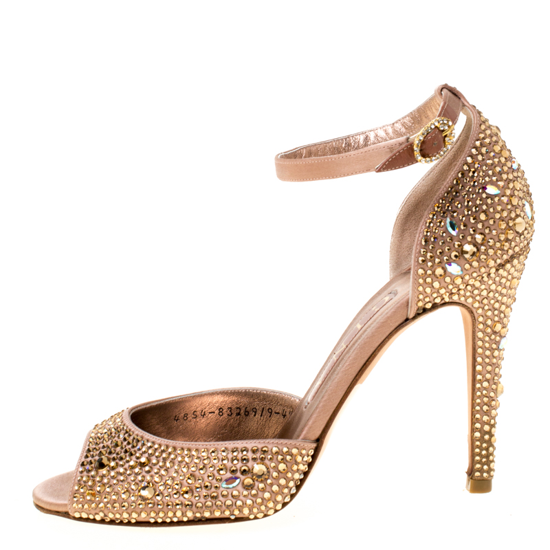 

Gina Metallic Bronze Crystal Embellished Ankle Strap Sandals Size