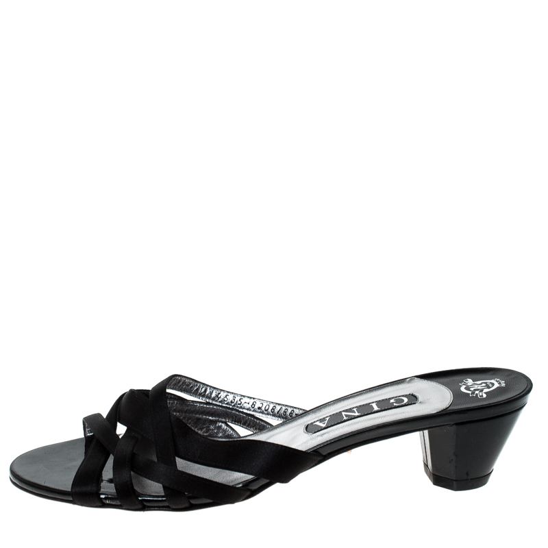 

Gina Black Satin Strappy Open Toe Sandals Size