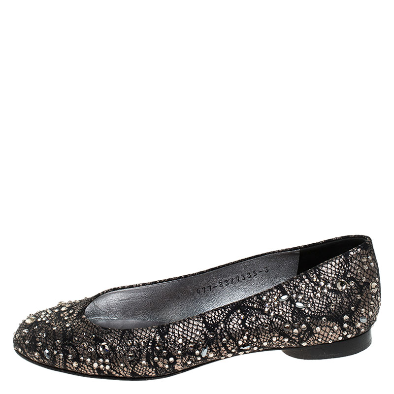 

Gina Black Lace Crystal Embellished Ballet Flats Size