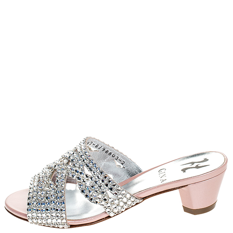 

Gina Crystal Embellished Leather Open Toe Sandals Size, Pink