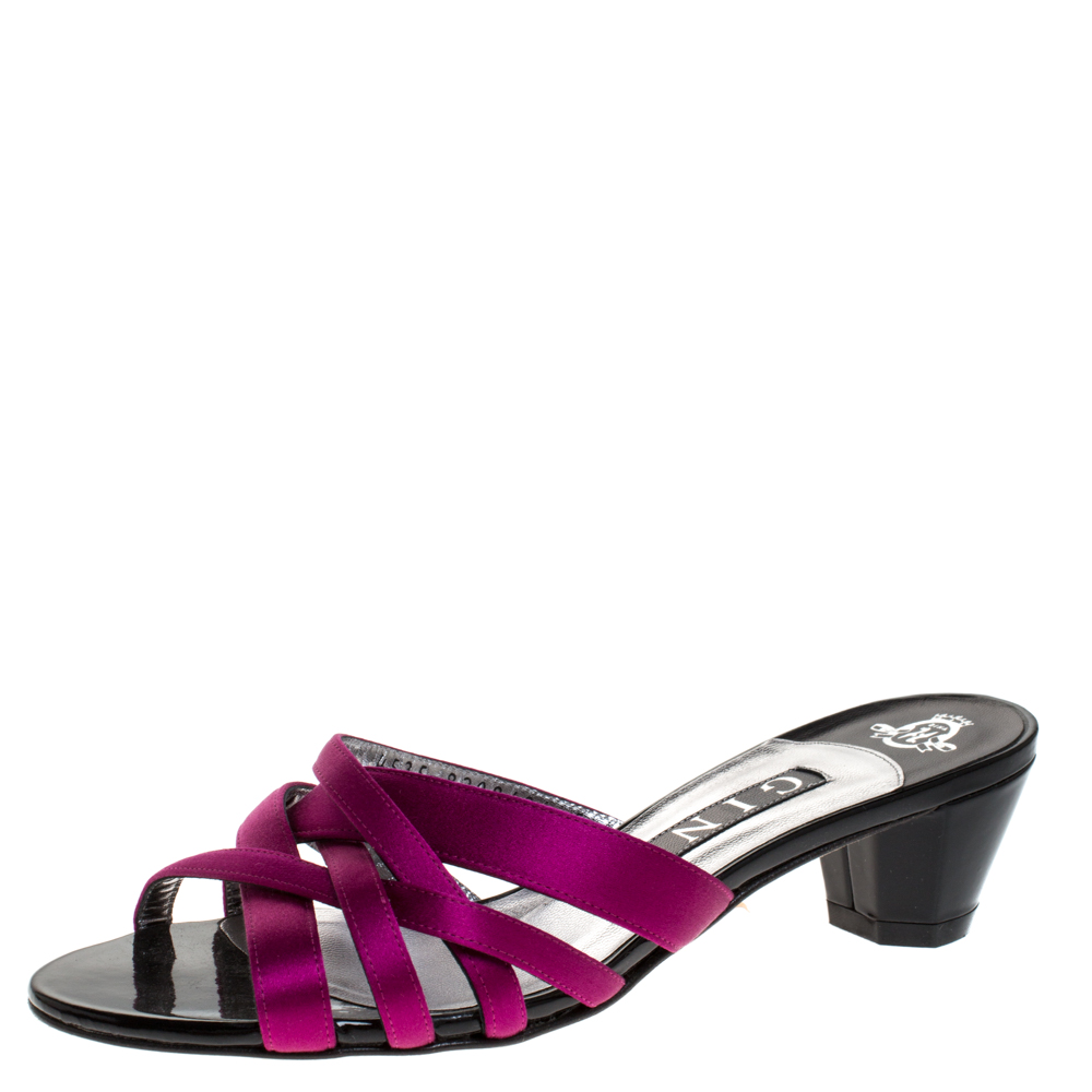 Gina Magenta Satin Strappy Open Toe Sandals Size 38
