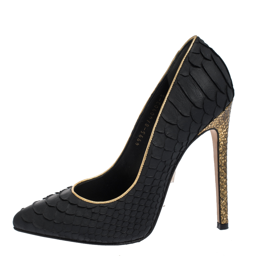 

Gina Black Python Pointed Toe Pumps Size