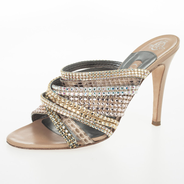 Gina Gold Crystal High Heel Slides Size 38