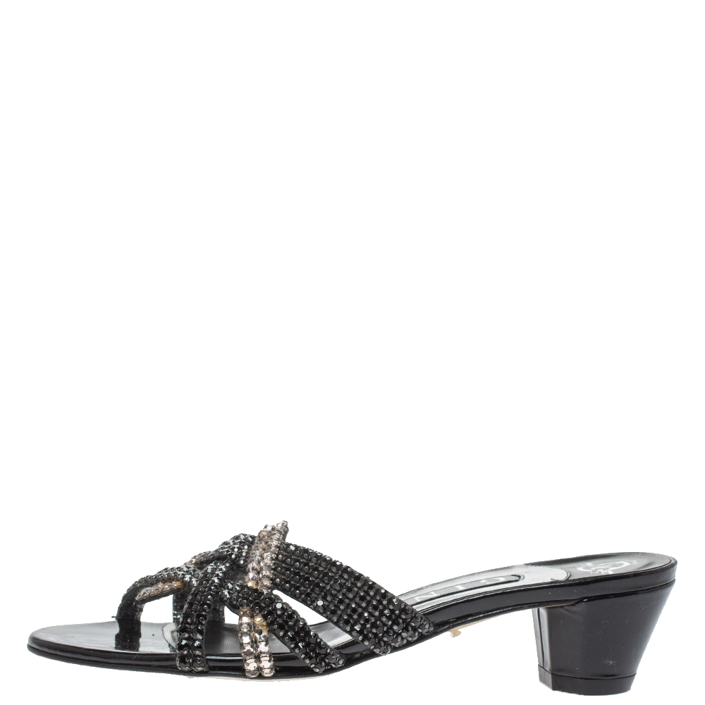 

Gina Black Crystal Embellished Leather Strappy Sandals Size