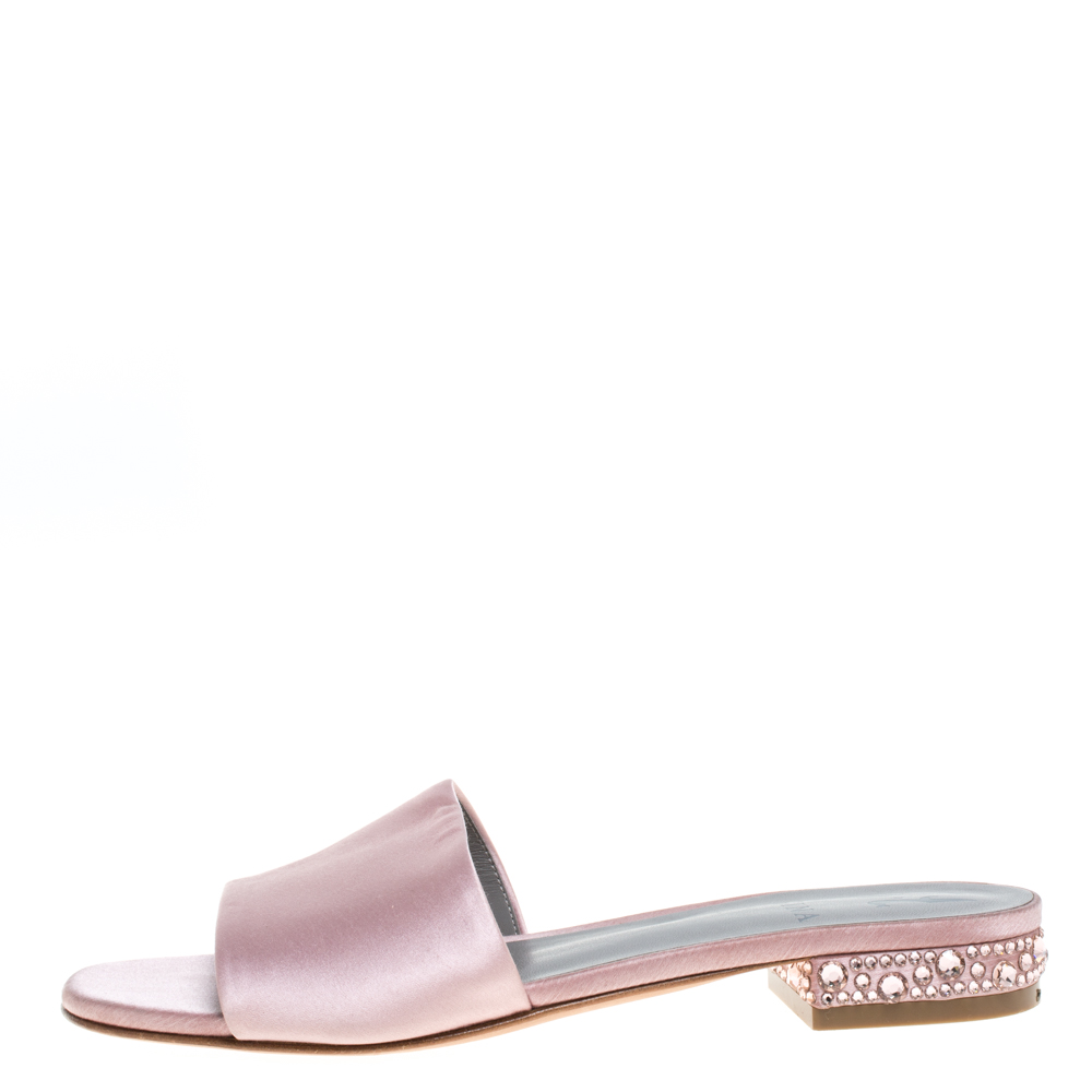 

Gina Pink Satin Crystal Embellished Flat Slides Size