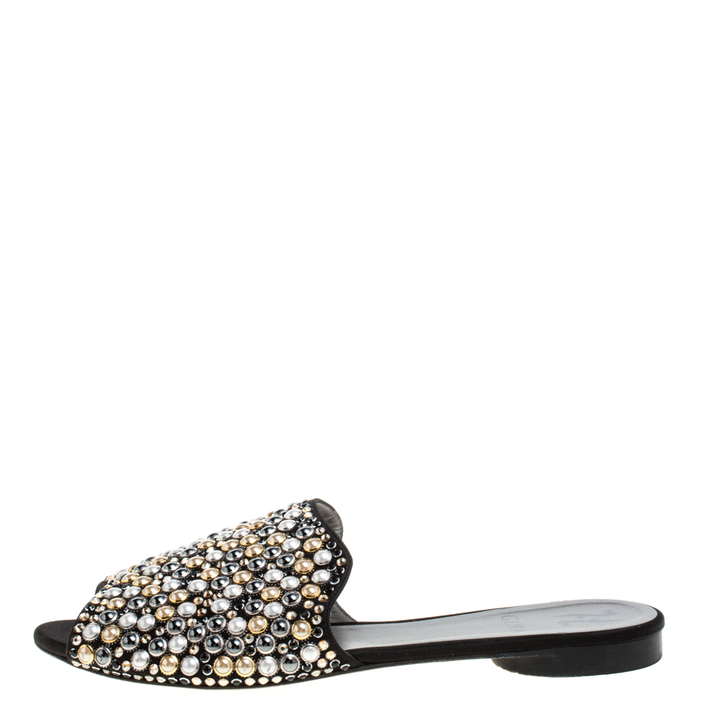 

Gina Satin Crystal Embellished Flat Mules Size, Black