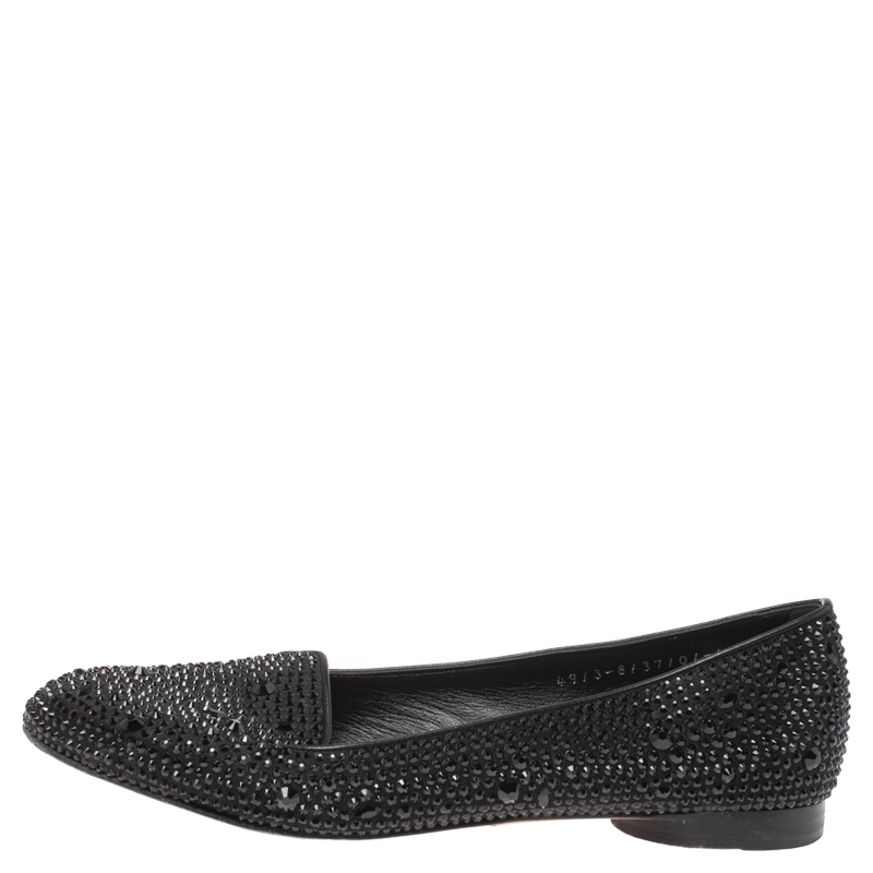 

Gina Black Crystal Embellished Satin Ballet Flats Size