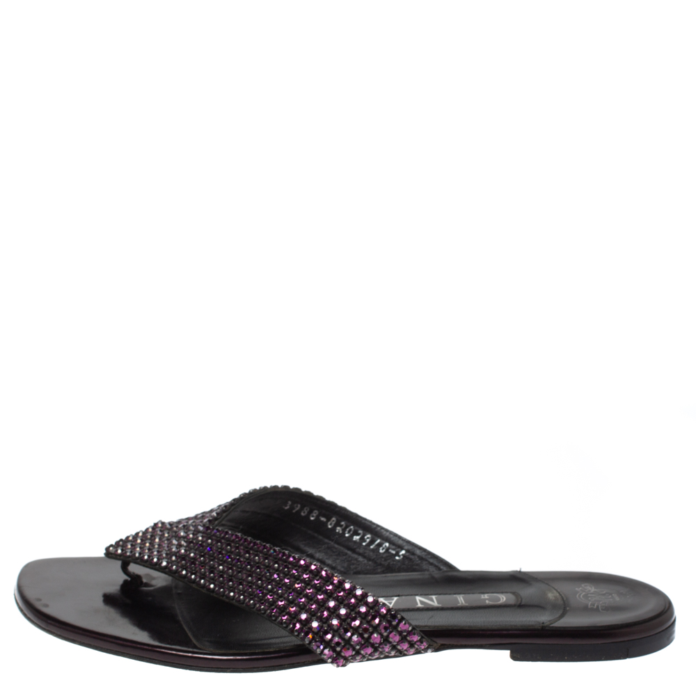 

Gina Purple Crystal Embellished Slide Sandals Size