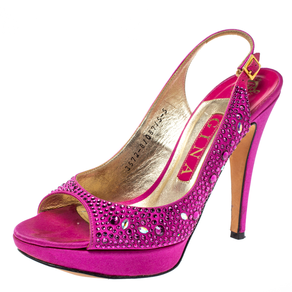 

Gina Fuchsia Jewel Embellished Slingback Open Toe Platform Sandals Size, Pink