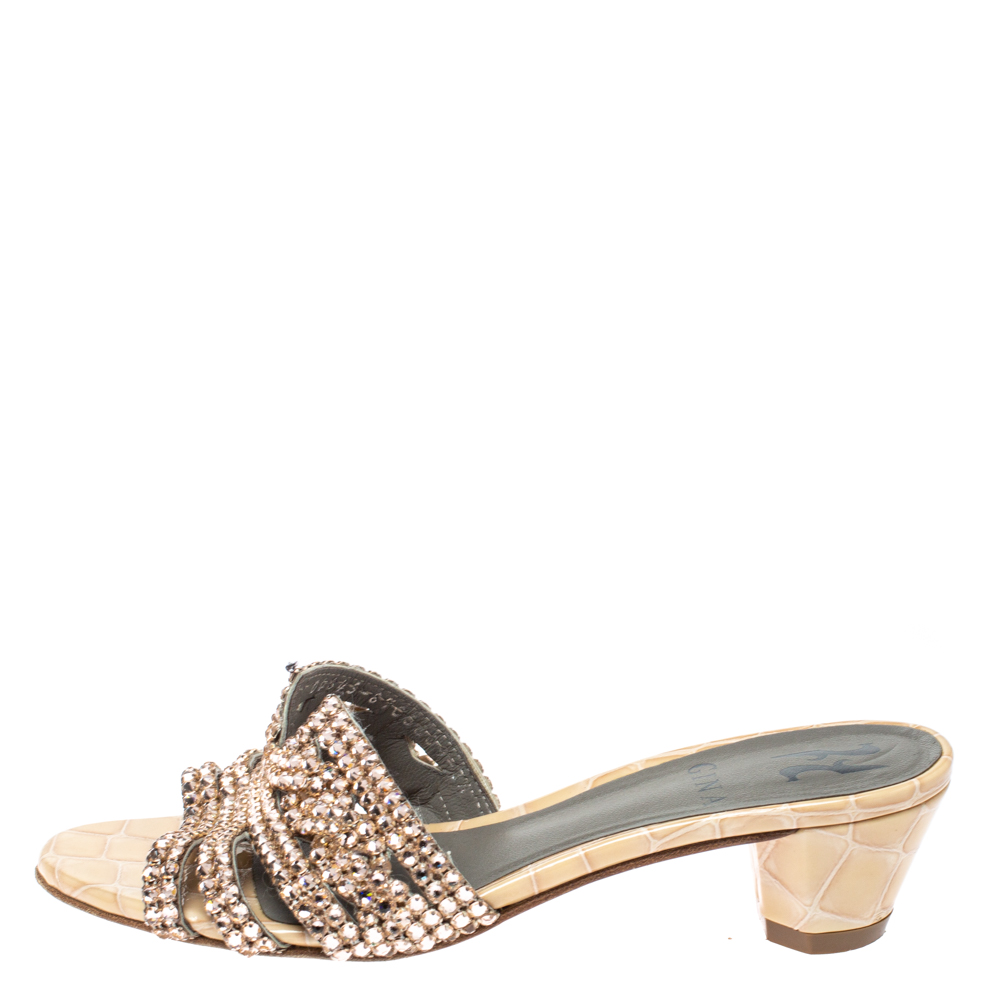 

Gina Rose Gold Crystal Embellished Loren Slide Sandals Size