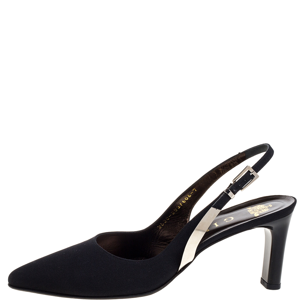 

Gina Black Canvas Pointed Toe Slingback Sandals Size