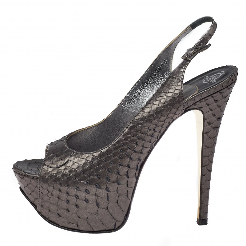 

Gina Metallic Python Gemma Peep Toe Platform Slingback Sandals Size