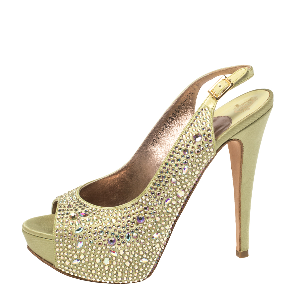 

Gina Green Satin Sion Swarovski Slingback Sandal Size