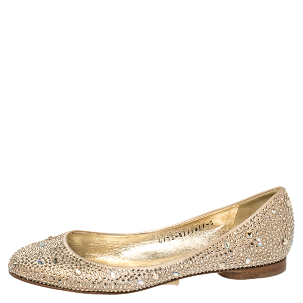 

Gina Beige Satin Crystal Embellished Ballet Flats Size