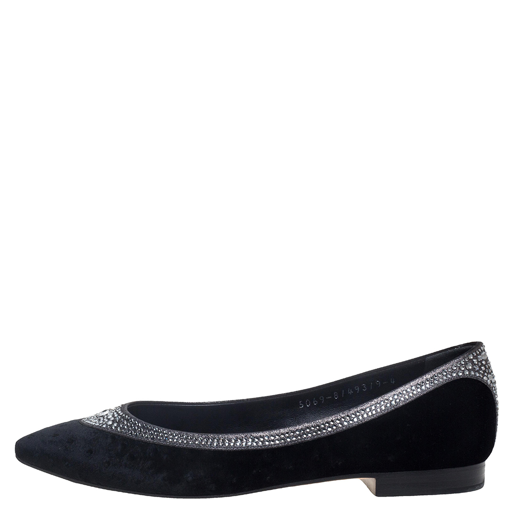 

Gina Black Velvet Crystal Embellished Molly Flats Size