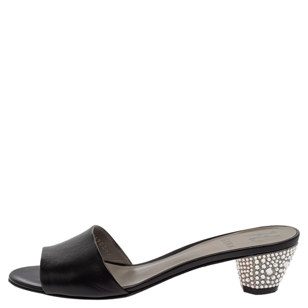 

Gina Black Leather Kiri Open Toe Slide Sandals Size