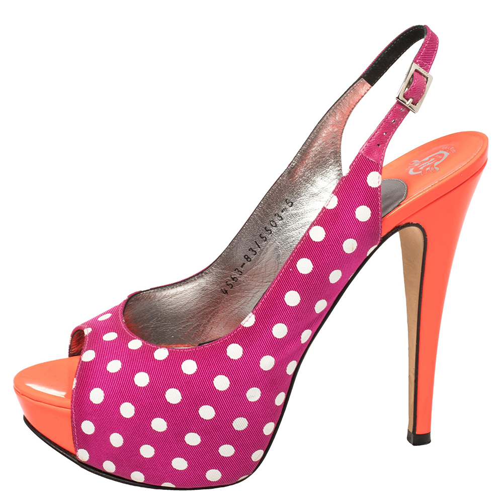 

Gina Purple Polka Dot Fabric Peep Toe Slingback Sandals Size