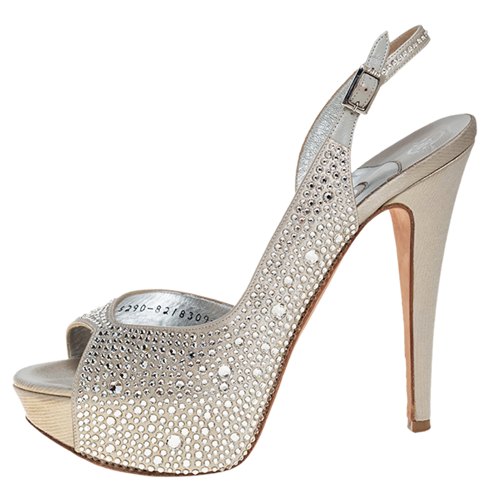 

Gina Grey Satin Embellished Platform Sandals Size