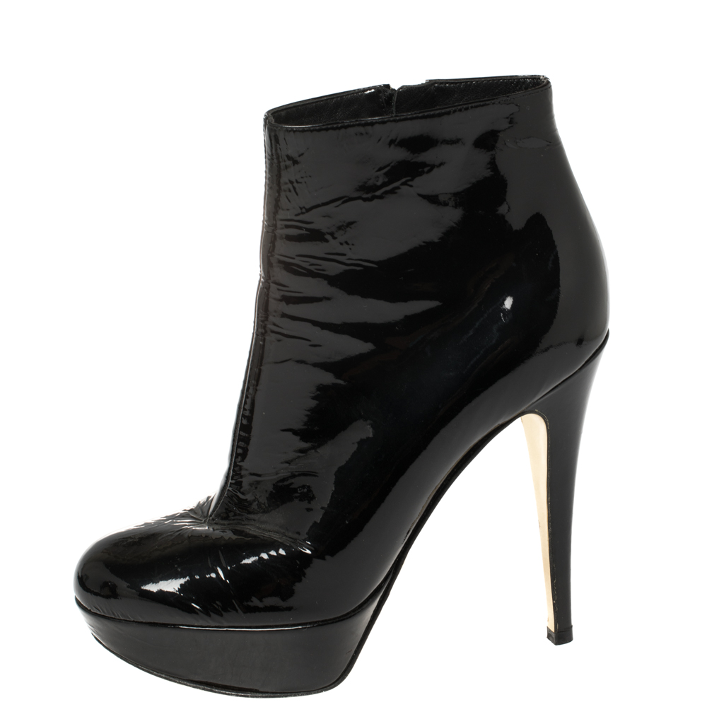 

Gina Black Patent Leather Platform Booties Size
