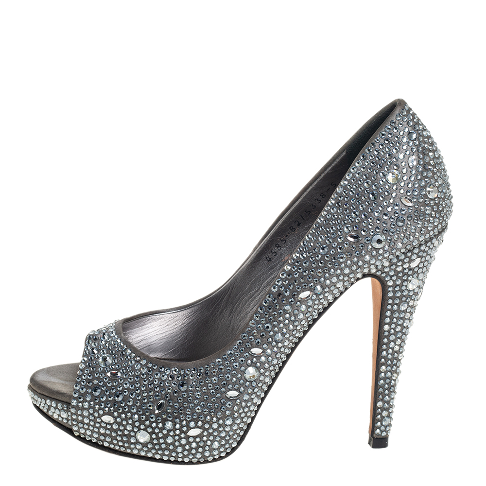 

Gina Grey Satin Crystal Embellished Platform Peep Toe Pumps Size