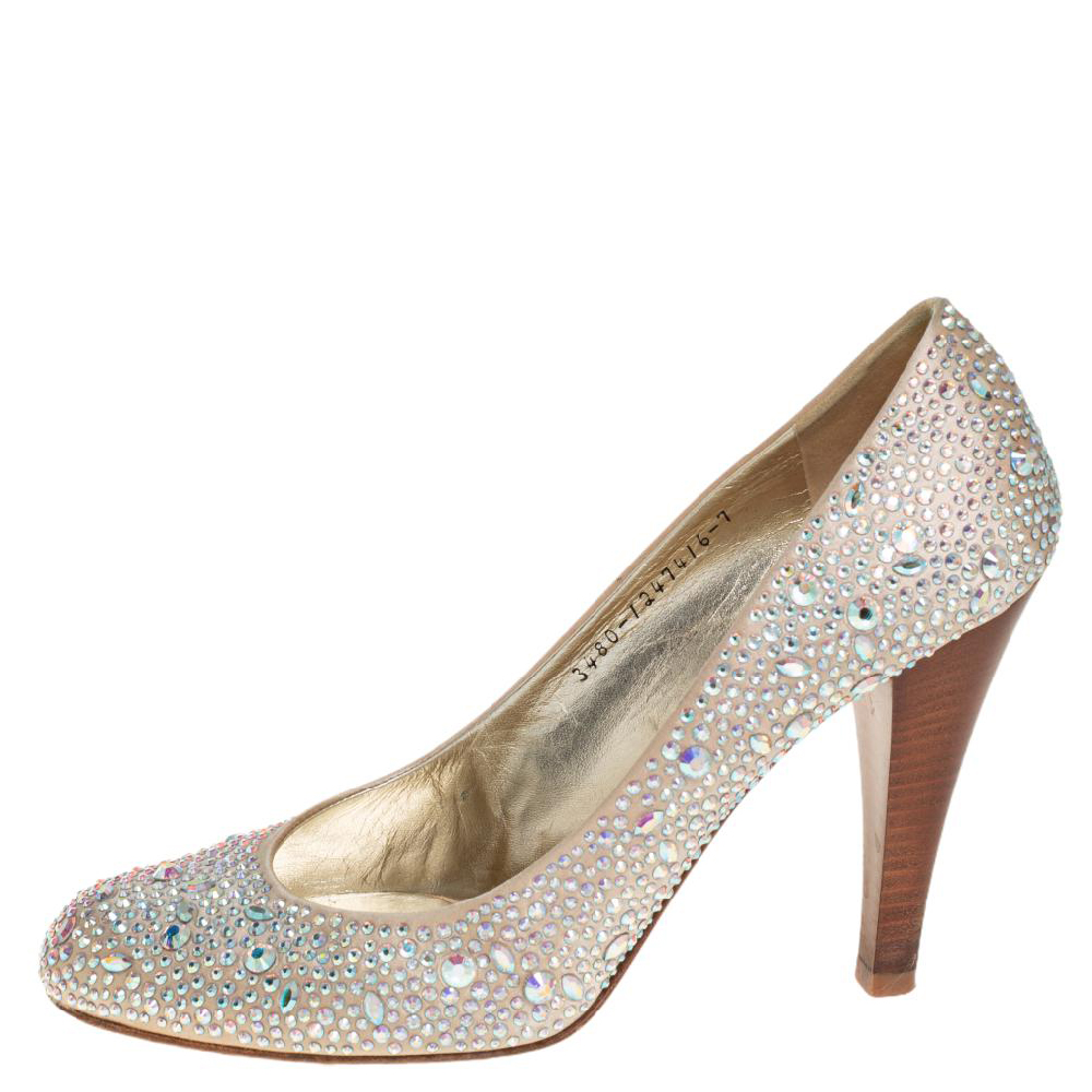 

Gina Beige Satin Anais Crystal Embellished Pumps Size