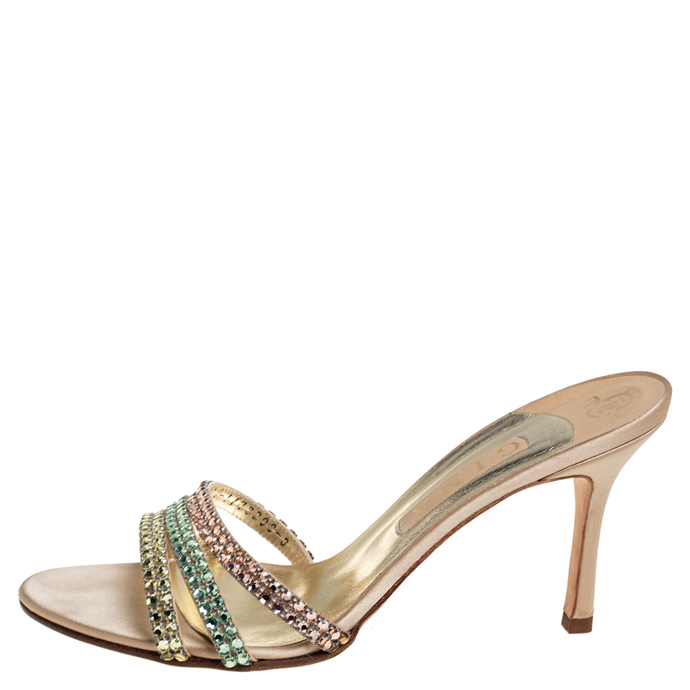 

Gina Gold Satin Crystal Embellished Sandals Size