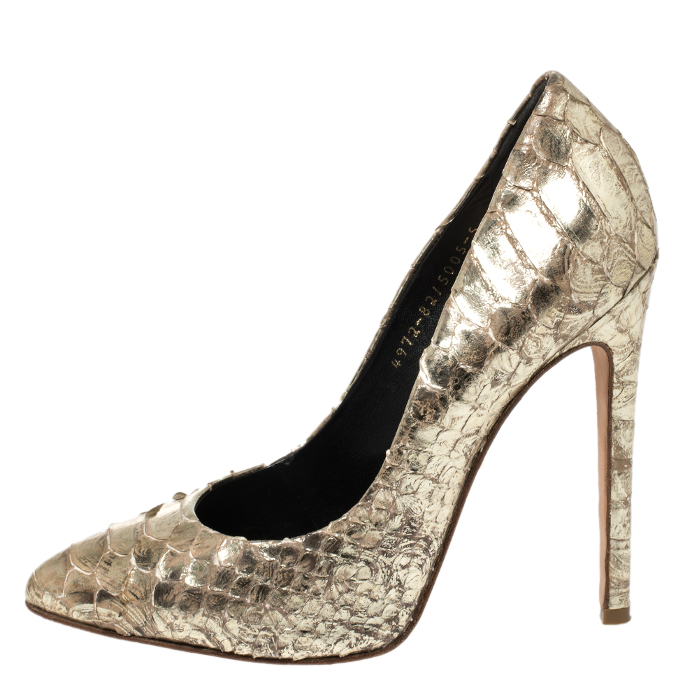 

Gina Gold Python Pointed Toe Pumps Size