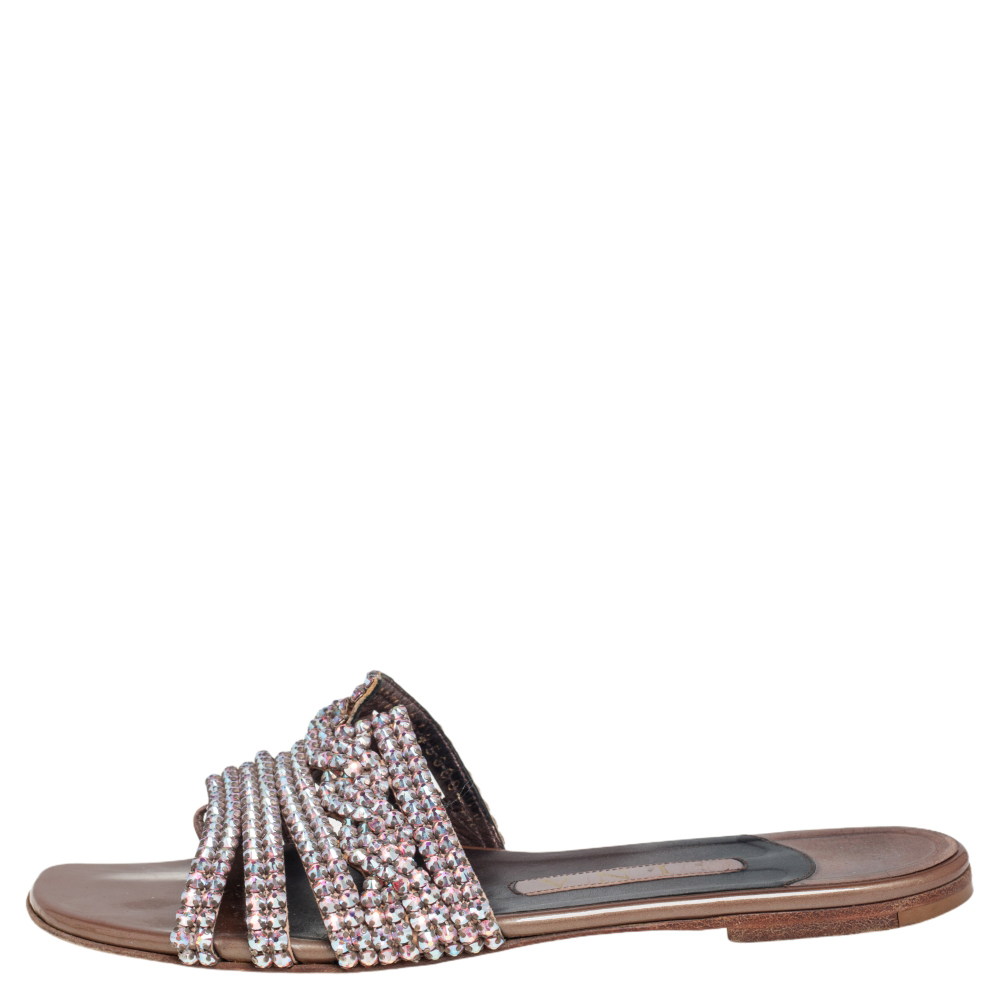 

Gina Brown Leather Crystal Embellished Flats Size