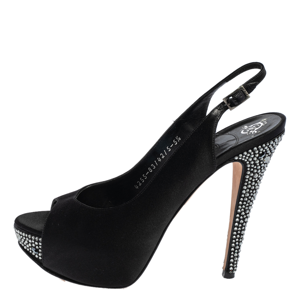 

Gina Black Satin Open Toe Platform Slingback Sandals Size