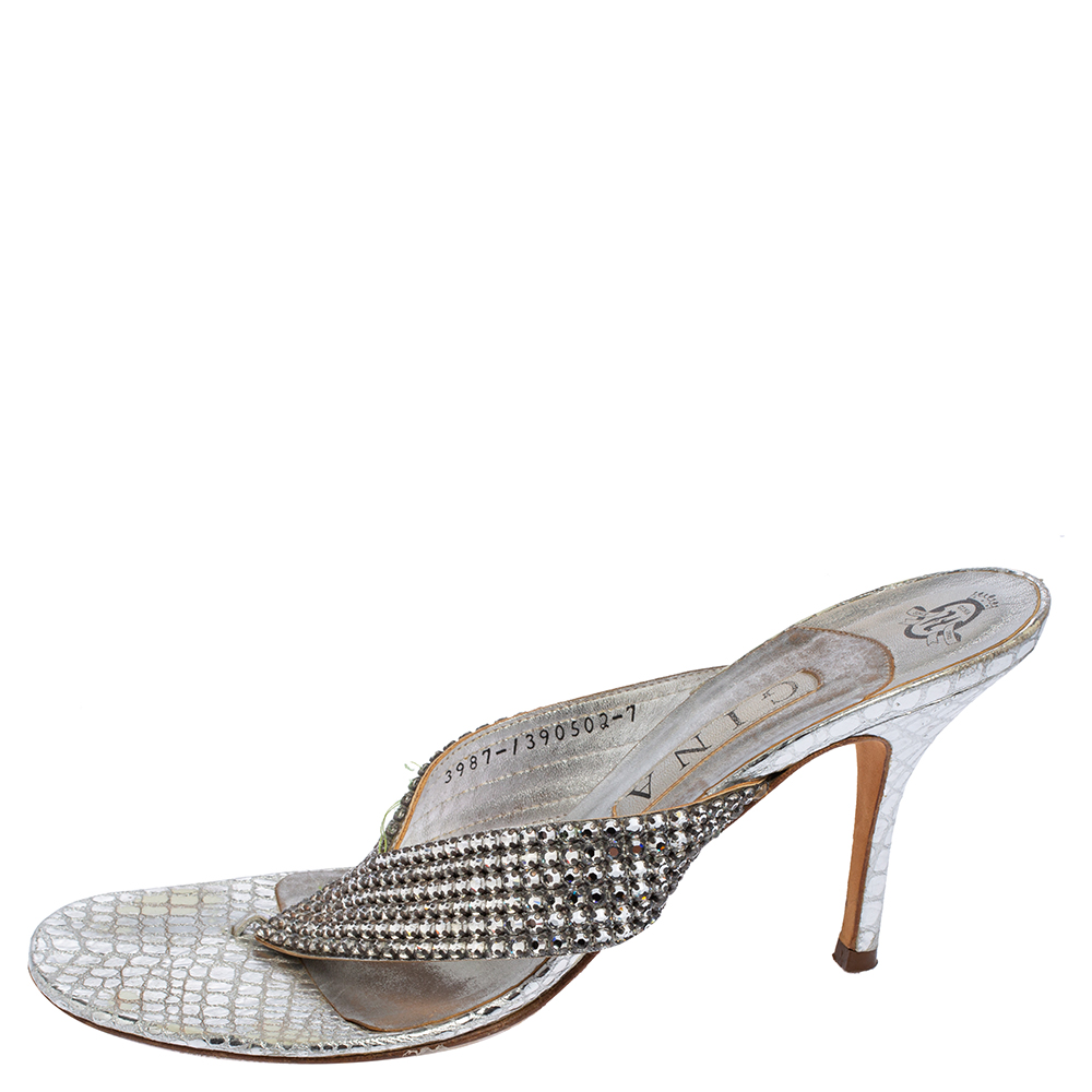 

Gina Silver Leather Embellished Sandals Size