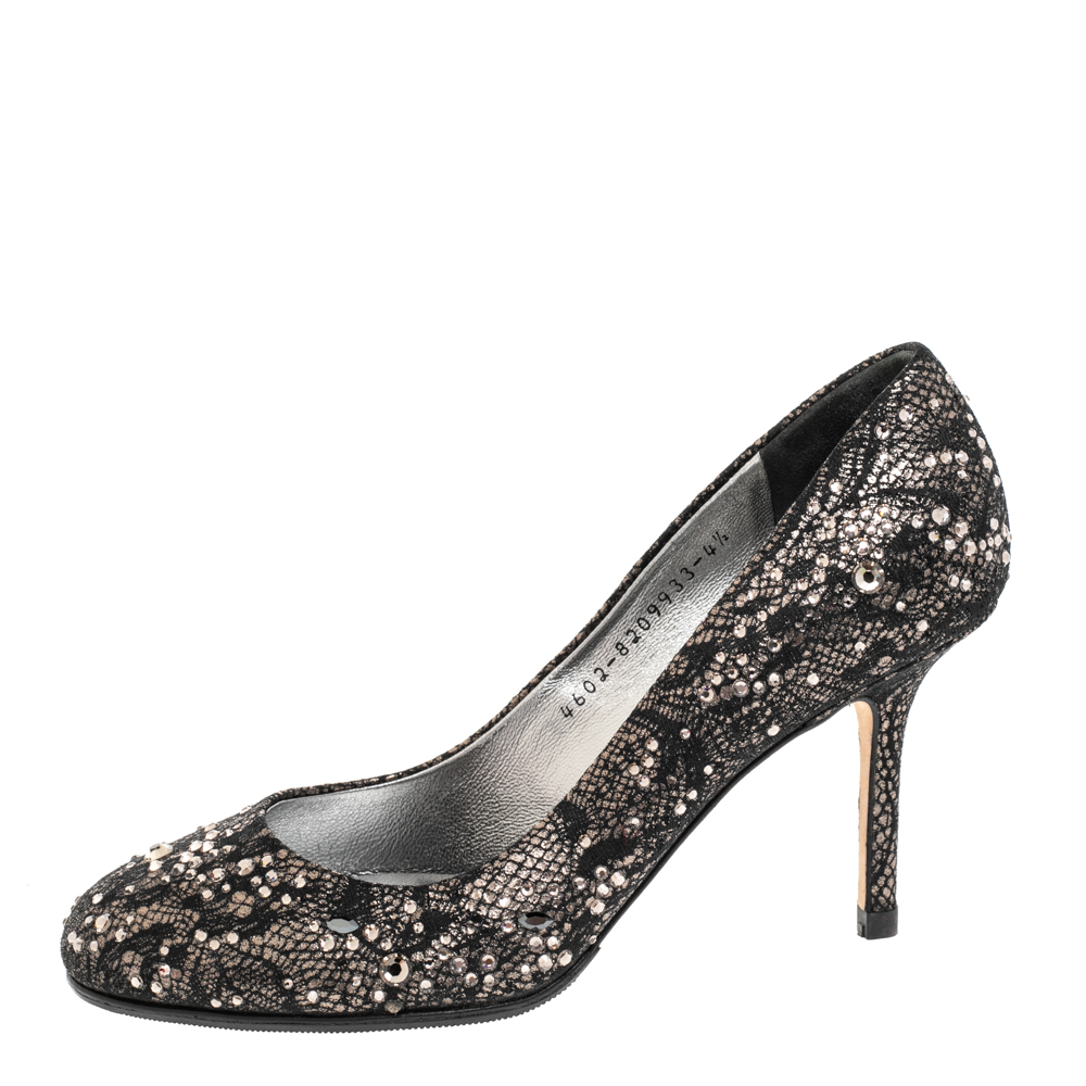 

Gina Black Lace and Crystal Embellished Pumps Size