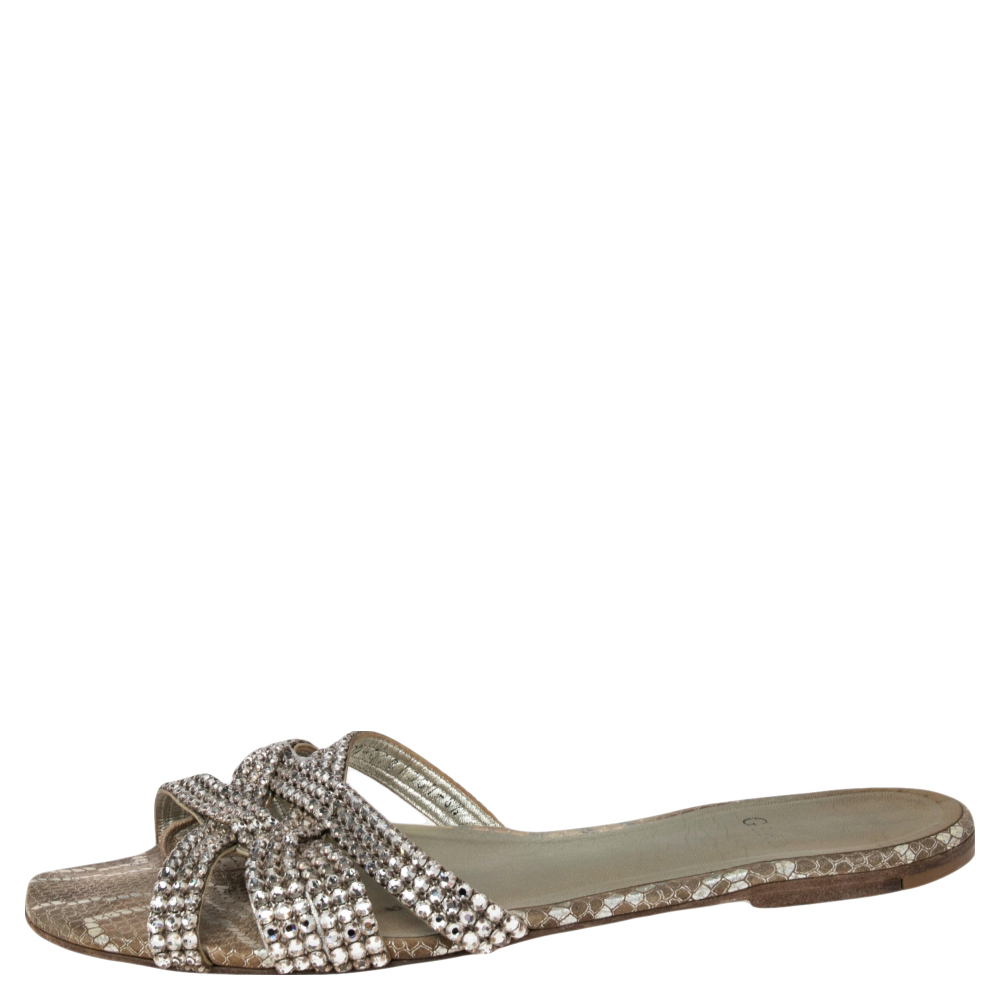 

Gina Grey Leather Embellished Slide Sandals Size