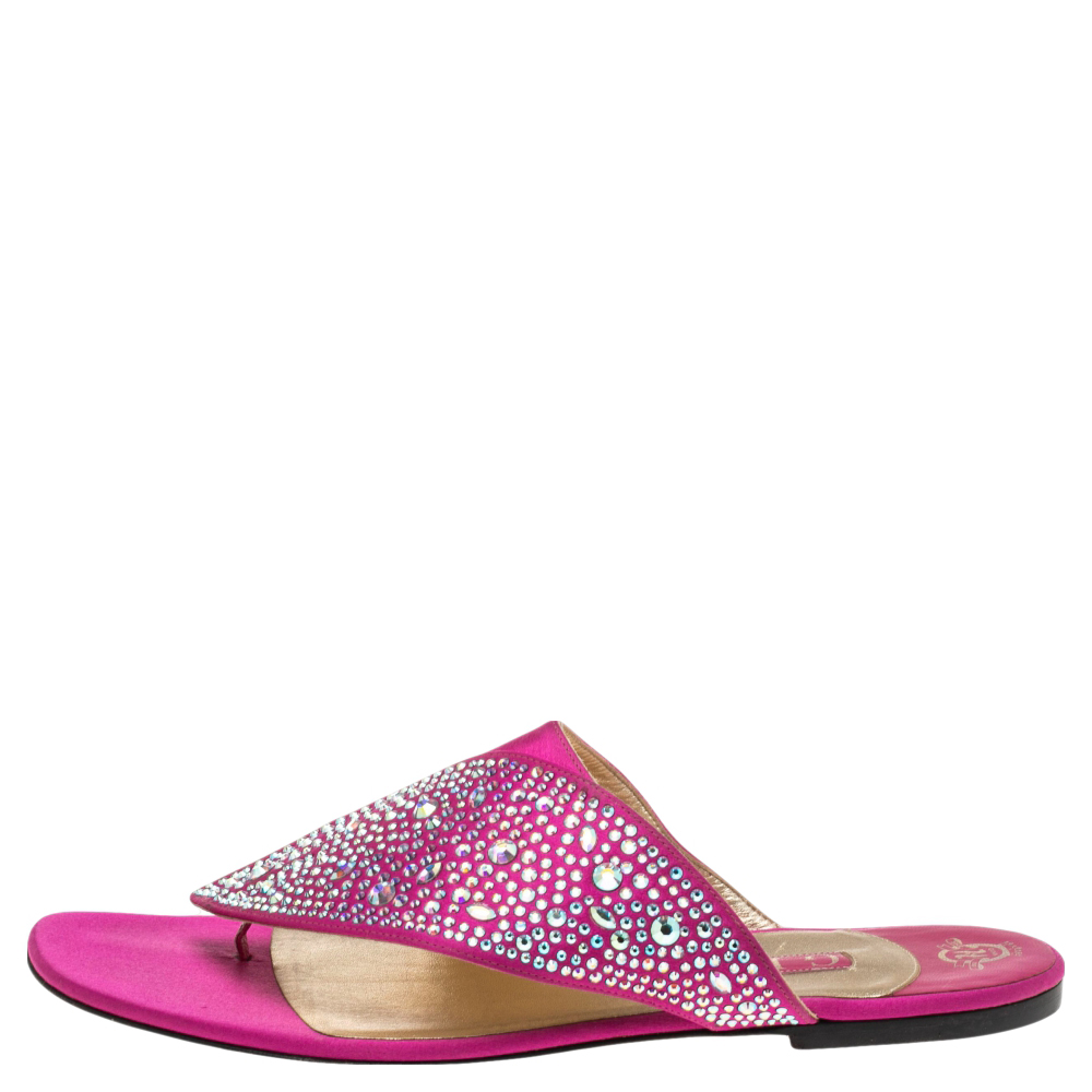 

Gina Pink Satin Studded Flat Sandals Size