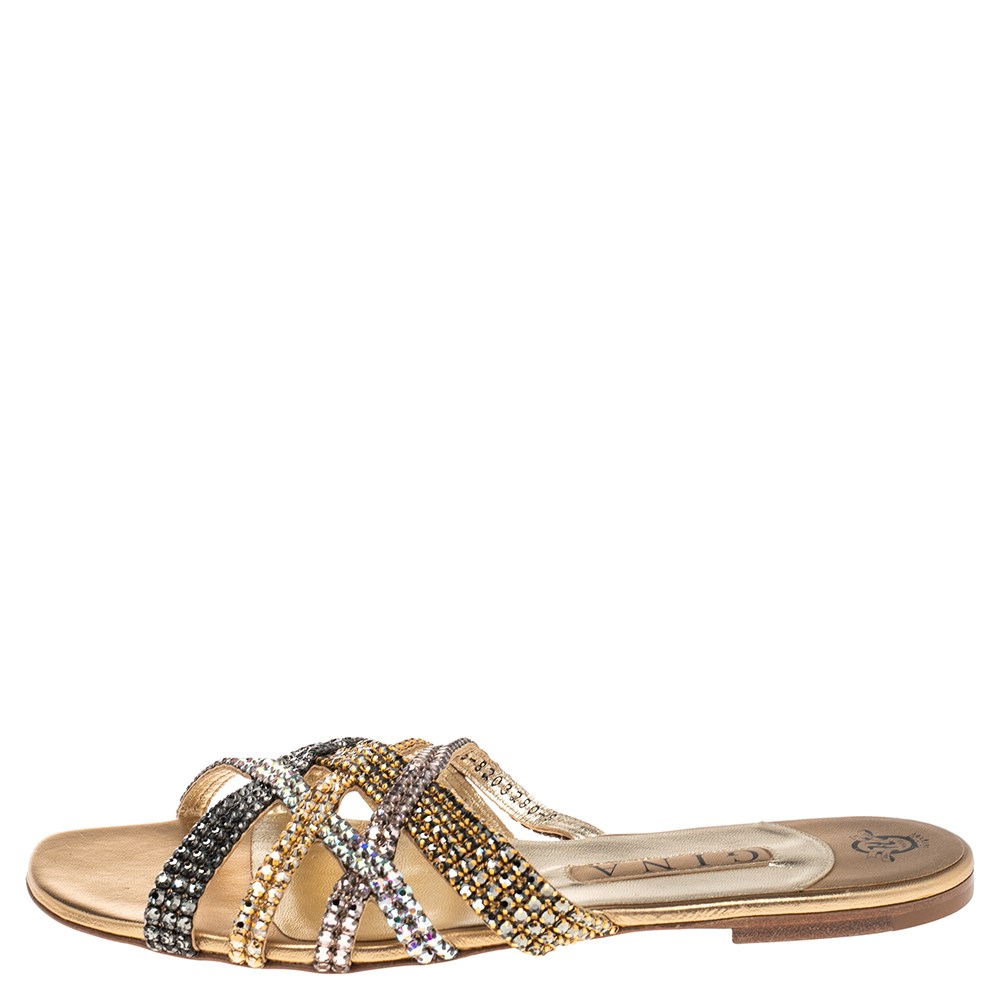 

Gina Multicolor Leather Embellished Thong Flat Sandals Size
