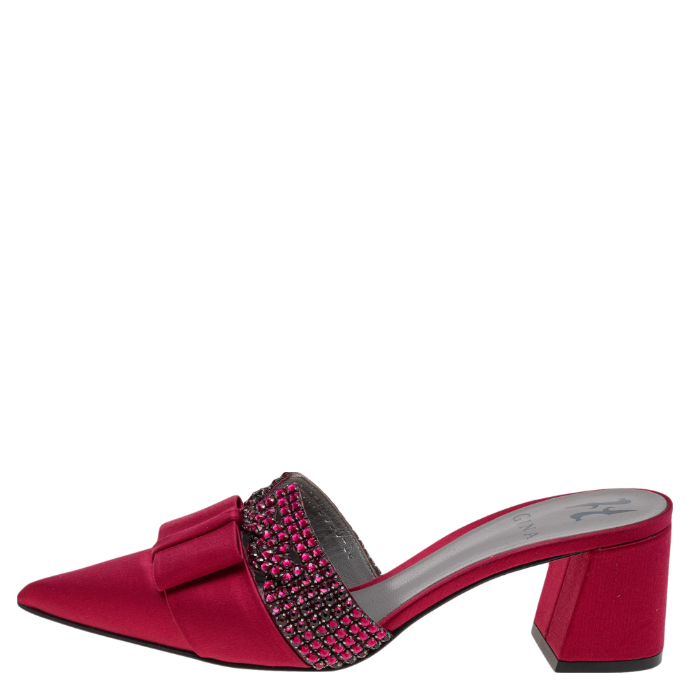 

Gina Red Satin Embellished Sandals Size