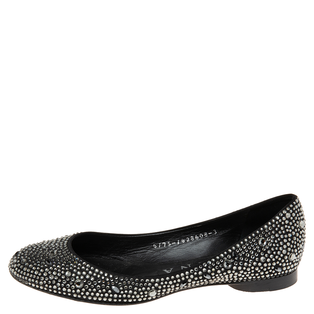 

Gina Black Crystal Embellished Satin Ballet Flats Size