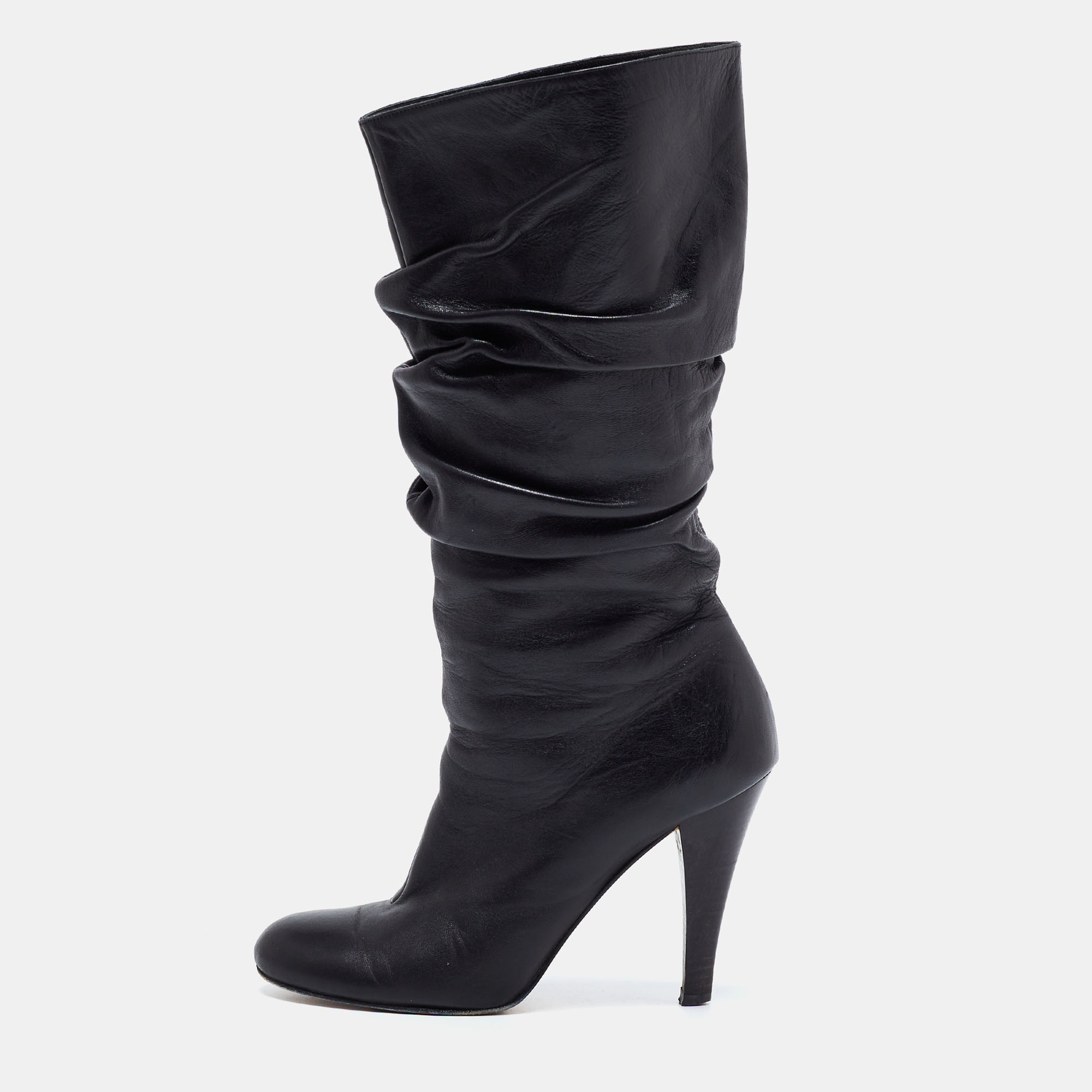 

Gina Black Leather Midcalf Boots Size