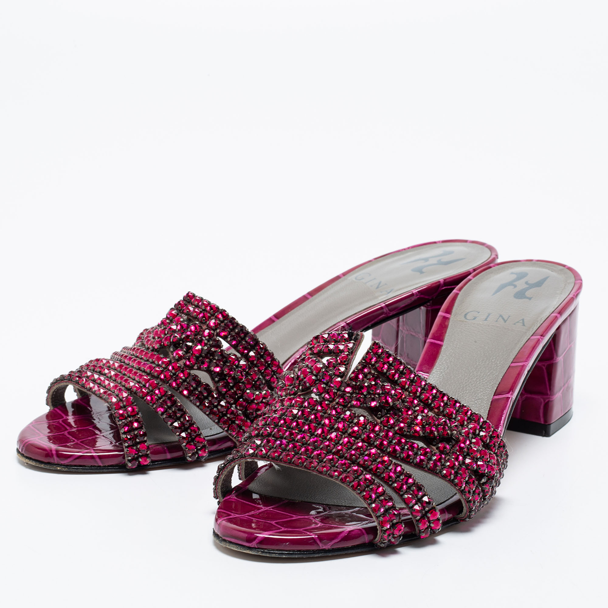 

Gina Burgundy Croc-Embossed Visage Slide Sandals Size