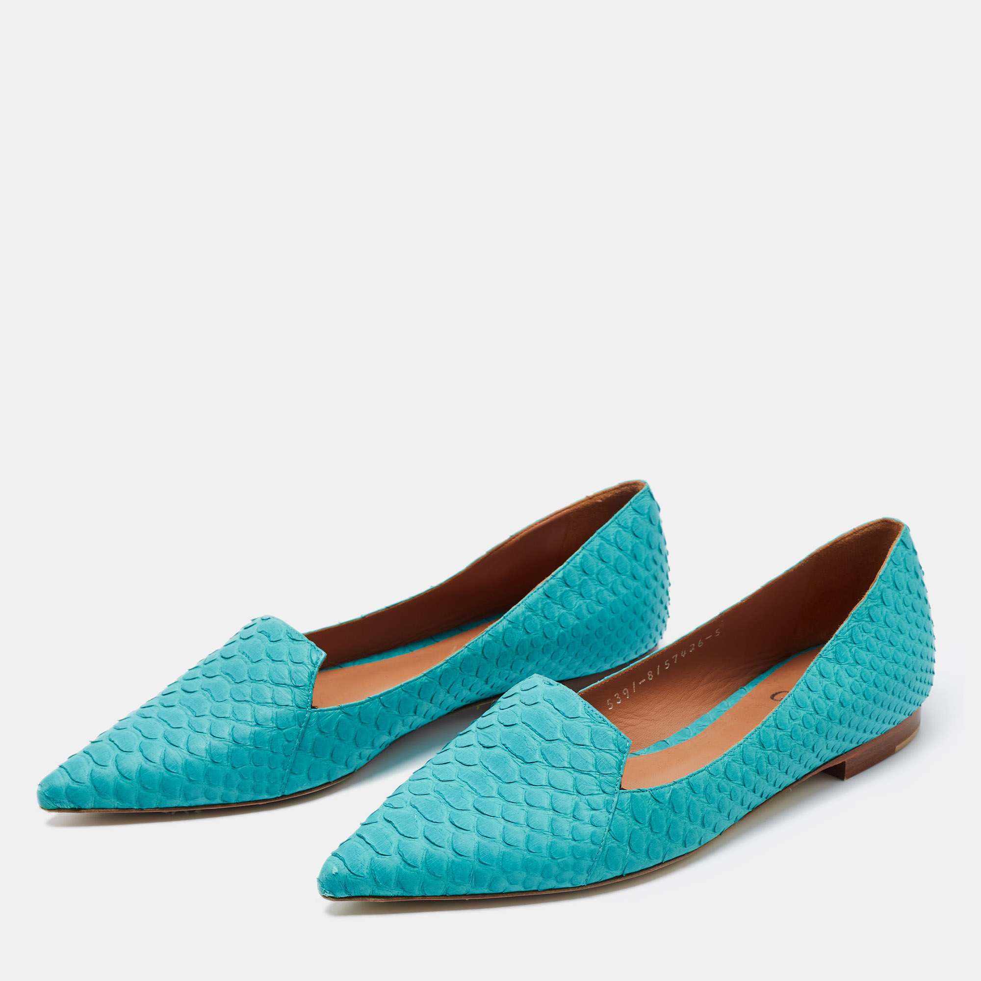 

Gina Turquoise Python Pointed Toe Ballet Flats Size, Blue