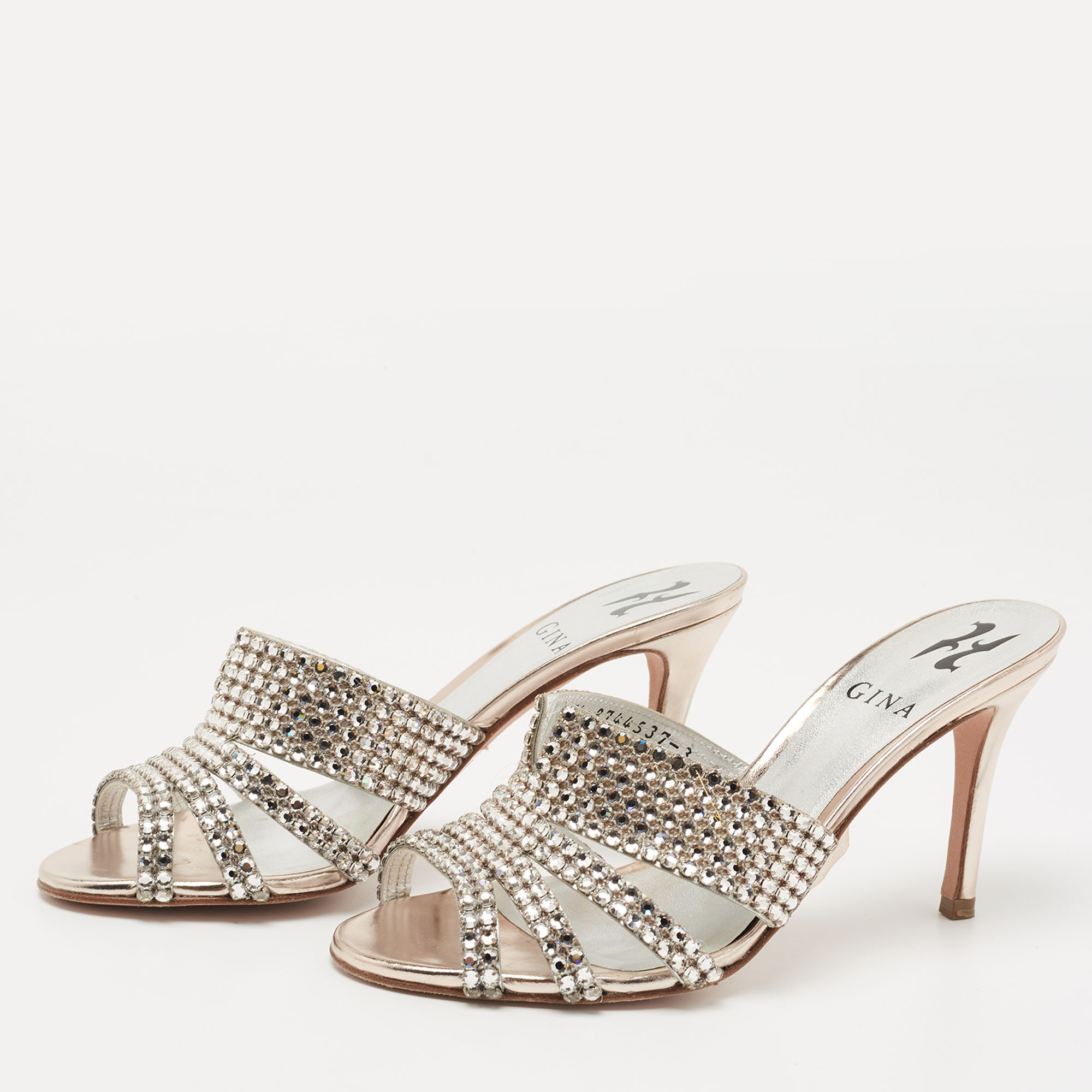 

Gina Pink Crystal Embellished Leather Slide Sandals Size