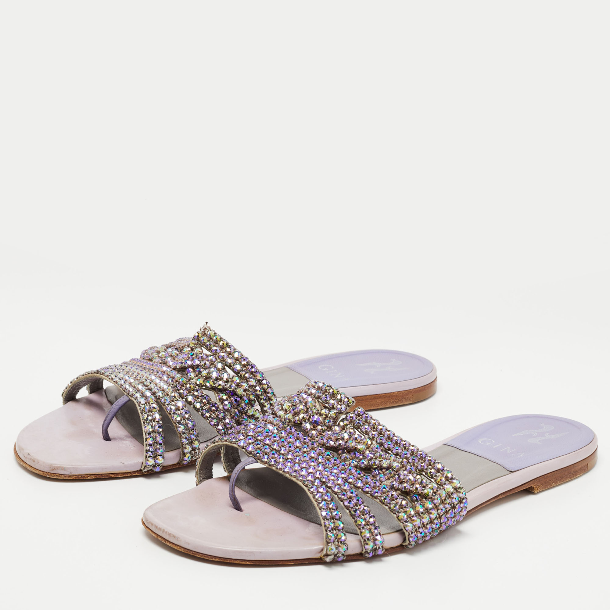 

Gina Lilac Leather Loren Flat Slides Size, Purple