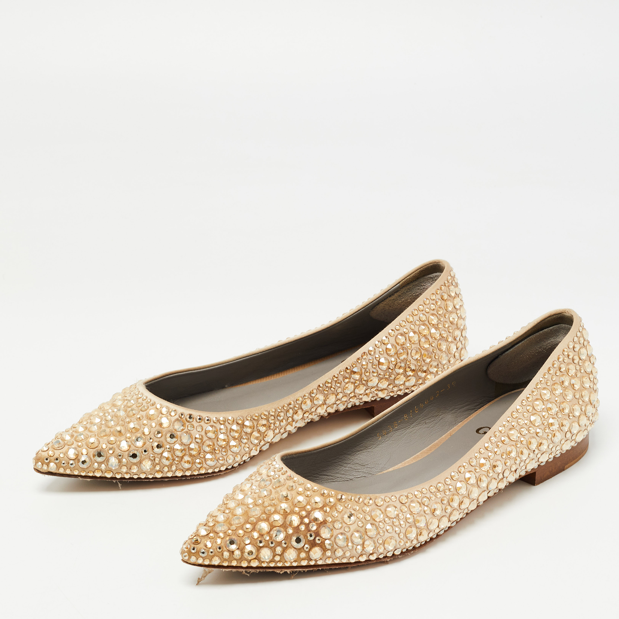 

Gina Gold Satin Embellished Ballet Flats Size