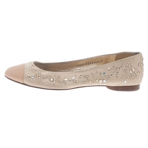 

Gina Beige Studded Satin Cap Toe Ballet Flats Size