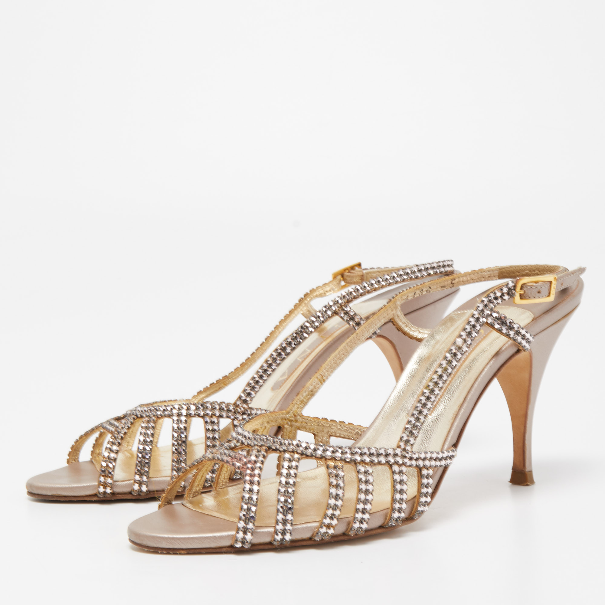 

Gina Pink Crystal Embellished Leather Slingback Sandals Size