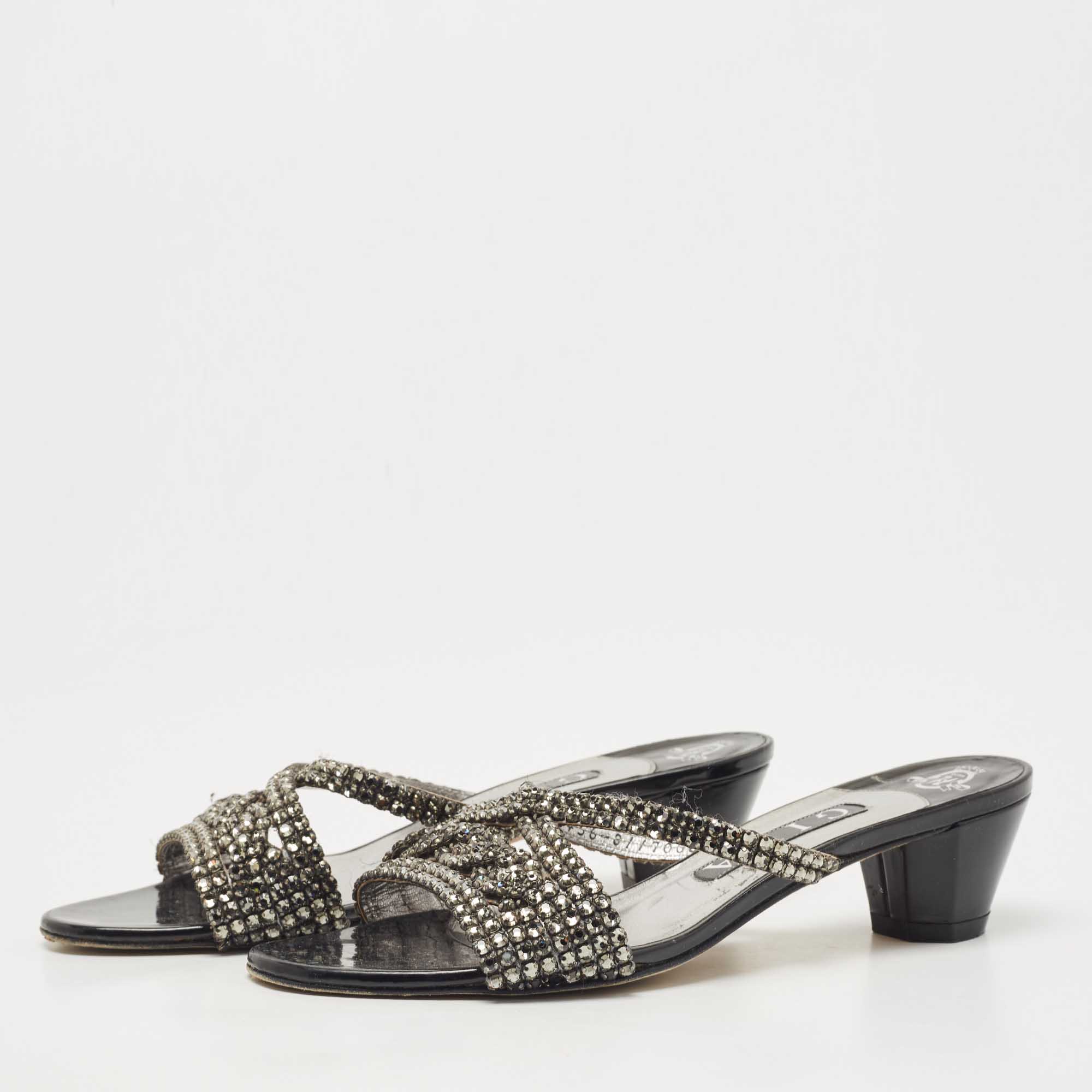 

Gina Grey Crystal Embellished Leather Slide Sandals Size