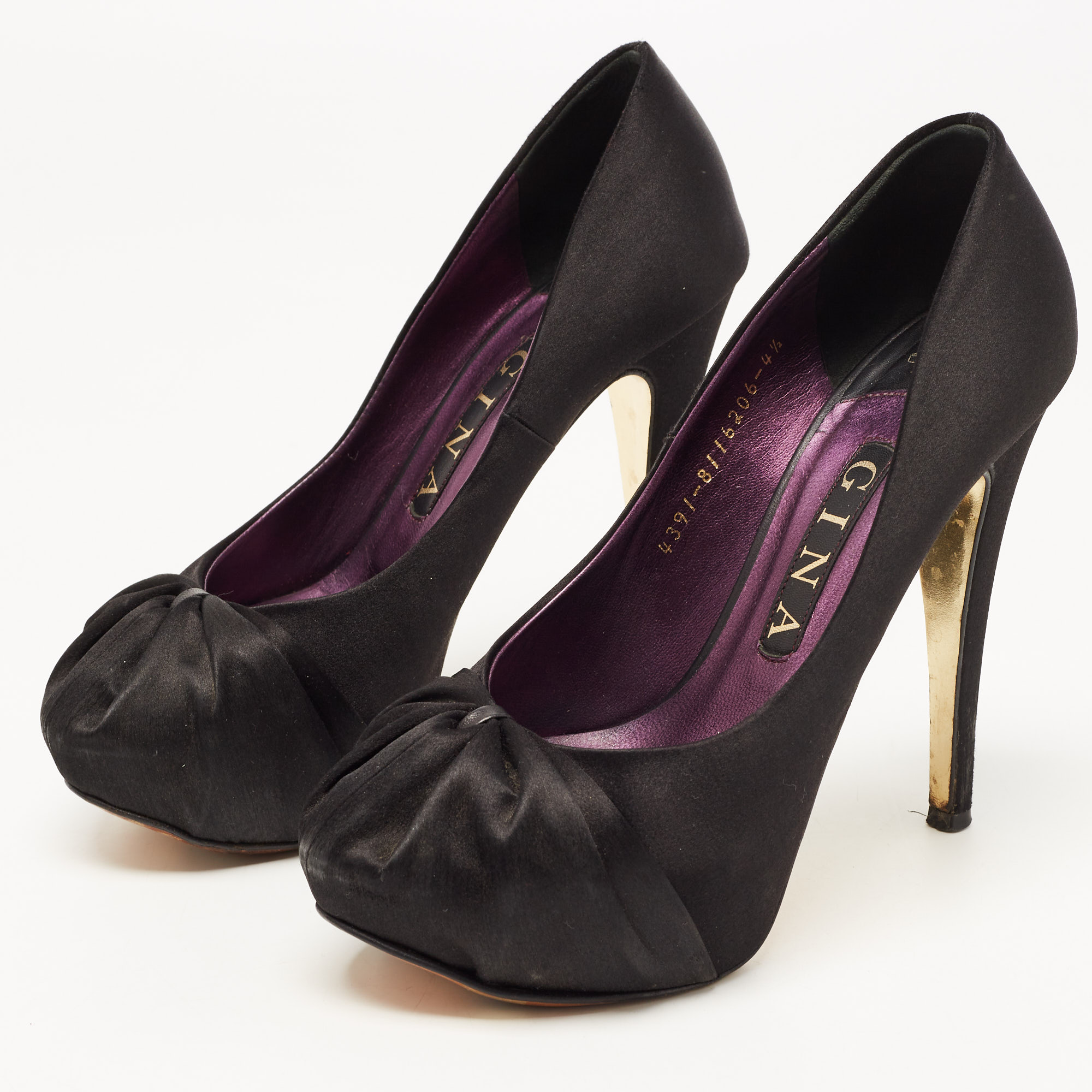 

Gina Black Satin Knotted Platform Pumps Size