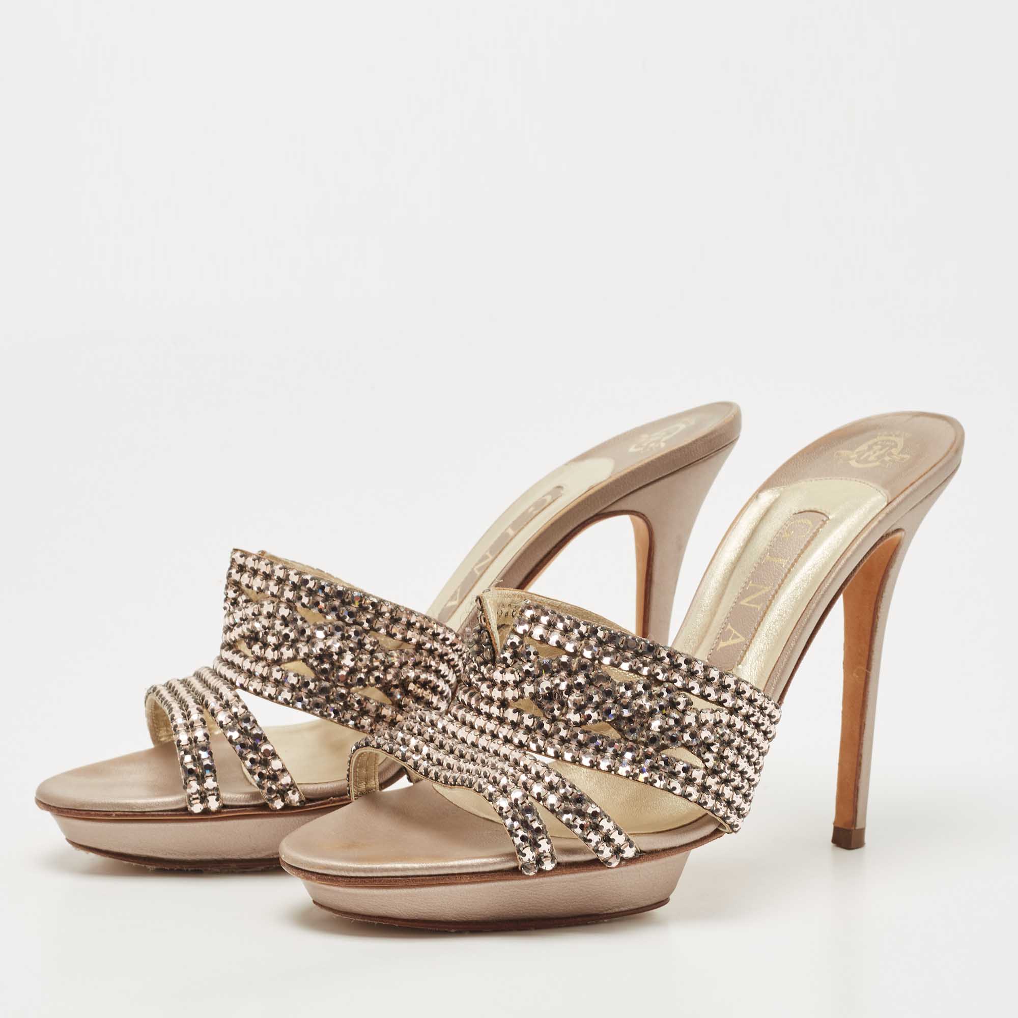 

Gina metallic Bronze Leather Crystal Embellished Sandals Size