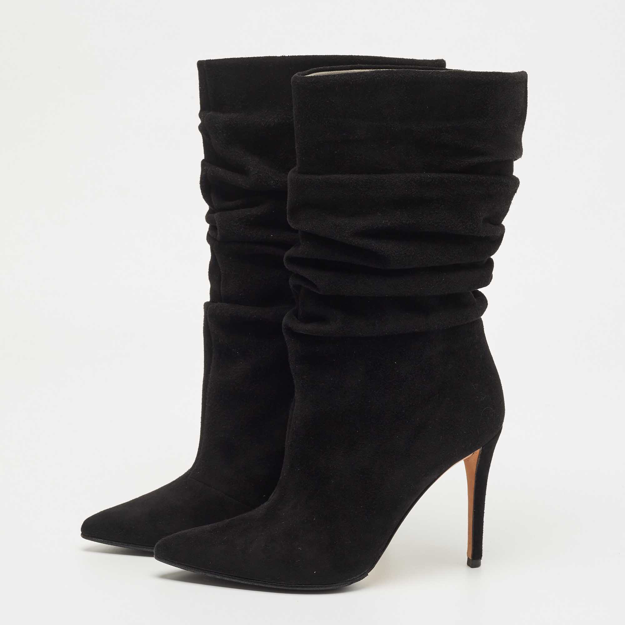 

Gina Black Suede Mid Calf Pointed Toe Booties Size