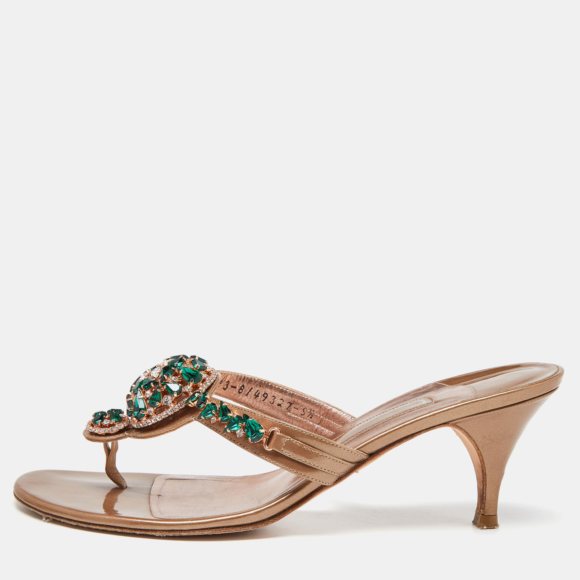 

Gina Brown Patent Leather Crystal Embellished Thong Slide Sandals Size